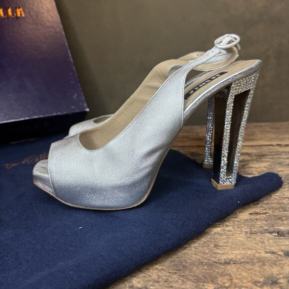 Le Silla Garland Strass Silver Swarovski Crystal Platform Slingbacks Size 39 - Picture 4 of 14